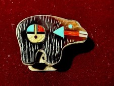 Nicholas Leeks  Signed Sterling Silver Carved Onyx Turquoise Coral Bear