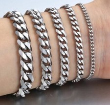 18-25cm Stainless Steel Silver Curb Link Chain Bracelet Thick 10/8/6/4/3mm UK C5