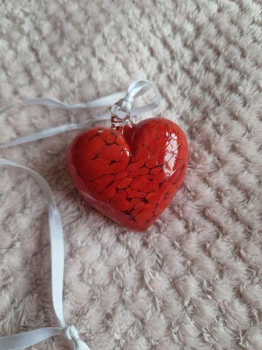 Glass heart ornament red - red, on