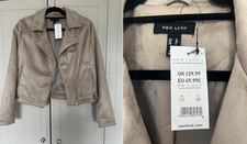 New Look Beige Faux Suede Biker Jacket 12