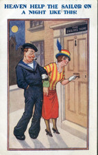 Drunk Sailor lady digs moonlight comic holiday postcard posted 1925 Hastings