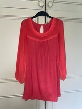 OASIS Coral Tunic Dress Size Small 10 12 Chiffon Scallop Peter Pan Summer Top