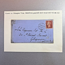 GB QV 1863 Postal History Cover 1d One Penny Red Stars 173 HAMILTON to GLASGOW