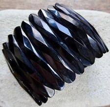 antique Victorian WHITBY JET carved matched panel bead mourning bracelet -661