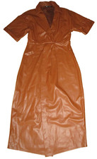 Zara tan brown faux leather short sleeve collared wrap style midi dress size M