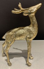 Vintage Brass Deer Buck Stag Reindeer Statue Figure MCM Figurine Christmas Retro