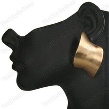 CLIP ON MATT GOLD TONE huge 6cm EARRINGS large oversize curve RETRO vintage styl