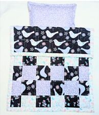 Dolls pram cot bedding set Large size Navy & Lilac patchwork New