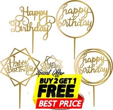 JUFO UK  Love Happy Birthday Cake Topper Card Acrylic Party Decor Supplies Gold