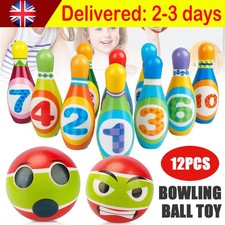 Kids Bowling Play Set Skittles Game 10 Pin 2 balls Indoor Outdoor Games UK