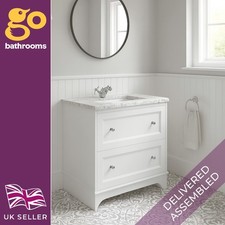 White Bathroom Vanity Unit with Marble Top Sink 2 Drawer Storage Classic 650mm