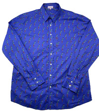 Frangipani Shirt Parrot Bird Pattern Long Sleeve Blue/Purple VGC Men’s XXL