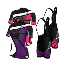 FDX Ladies Cycling Jersey Half Sleeve Bike Team Racing Top + Bib shorts set 