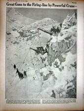 Original Old Antique Print 1916 Ww1 Mountain Ww1Fare Gun Alpine Chasm Crane