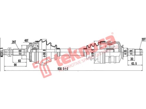 Drive shaft left - drive, mm