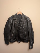 Vintage 1980s/90s Black Leather Zipup Motorcycle Police Jacket Mens Size Medium
