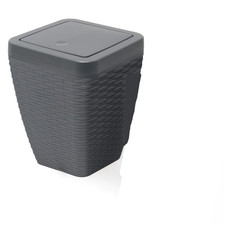 Addis 517487 5L Swing Bin Faux Rattan Square Bathroom Bin Charcoal Grey - NEW