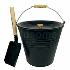 12 Ltr ASH Bucket Wooden Grip Metal Carry Handle Black Coated Traeger Drip Pail