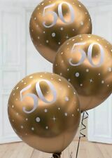 (6pk) 11in Gold and White 50th Birthday Balloons. 50th themed Party Decorations