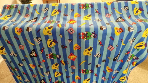 100 cotton blue pirates - blue,