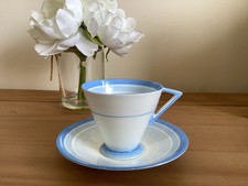 RARE SHELLEY VOGUE BLUE SWIRL CUP AND SAUCER, ART DECO LOOK, EXC CONDITION