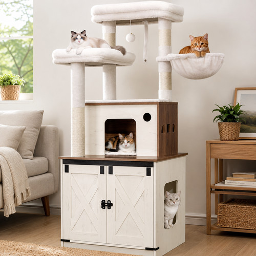 Cat tree litter box enclosure - cat,