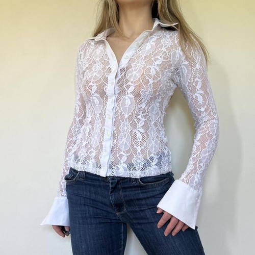 Vintage 00s white - , sheer