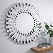 Starburst Silver Chrome 3D Segemnt Round Modern Living Room Hallway Mirror