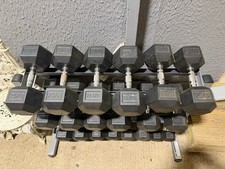 HEX DUMBBELL WEIGHTS RACK BODY SOLID HOME GYM 3 TIER THREE RUBBER SET DUMB BELLS