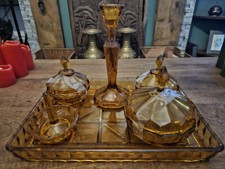 Antique Amber Glass Dressing Table Set 6 Items