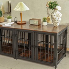 Large Wooden Dog Crate Indoor Aesthetic Puppy Kennel Cage Pet House Nesting Bed