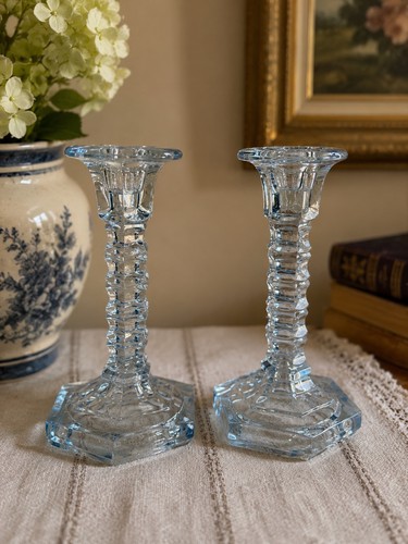 Vtg pair blue - pair, glass