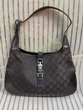 GUCCI JACKIE-O BLACK SIGNATURE CANVAS LEATHER VINTAGE BAG