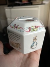 Wedgwood Peter Rabbit Piggy Bank Baby Collectible Pink Ribbon