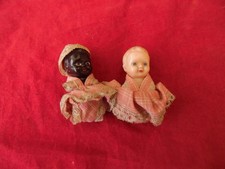 2 old hard plastic small black and white doll head and torso - 1950's?