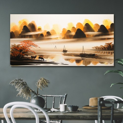 Chinese ink boats canvas - chinese, print