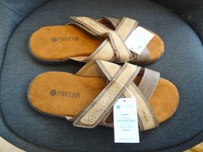 Men's PAVERS Brown Leather Sliders Flats Sandals Shoes UK 9 EU 43 - FREE P&P