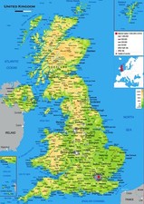 MAP OF THE UK  A3 GLOSSY POSTER