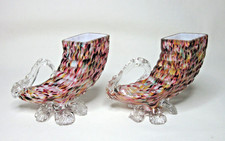 2 x WELZ Spatter GLASS VASES -