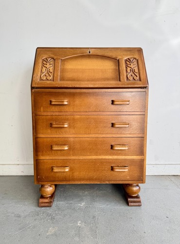 Vintage oak bureau desk - bureau,