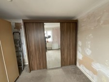 3-Door Walnut Effect Wardrobe with Mirror Bedroom Furniture