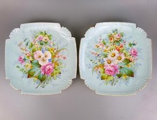 Antique Wall Plates / Plaques x 2. Hand painted flowers. Blue. 19THC France. 12"
