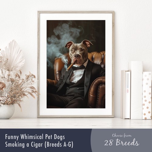 Whimsical dog smoking cigar - dog,