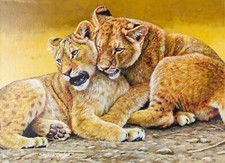 STEPHEN GAYFORD, 'PLAYTIME', LION CUBS, ORIGINAL ACRYLIC PAINTING, SIGNED