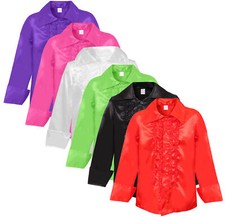 ADULTS 1970S DISCO RUFFLE SHIRT 60 PARTY FRILLY NIGHT UNISEX FANCY DRESS COSTUME
