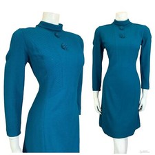 VTG 60S TEAL BLUE WOOL