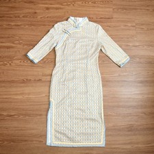 Beige Blue Flora Lace Qipao