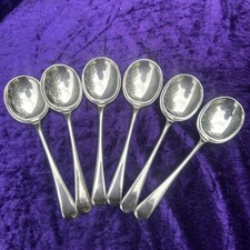 Vintage Silver PlateSoup Spoons Old English Design  X 6