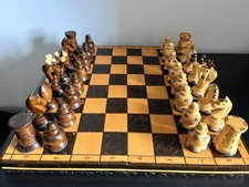 Vintage Handmade Wooden Chess