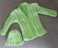 An Apple Green Hand Knitted Cardigan And Hat, Age 12-18 Months